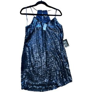 Express sequence dark blue dress size m NWT